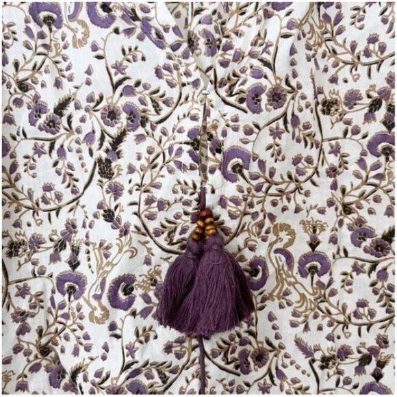 Roller Rabbit Women's White w/Purple Floral Print LAURA Blouse, Size Medium - Picture 5 of 10